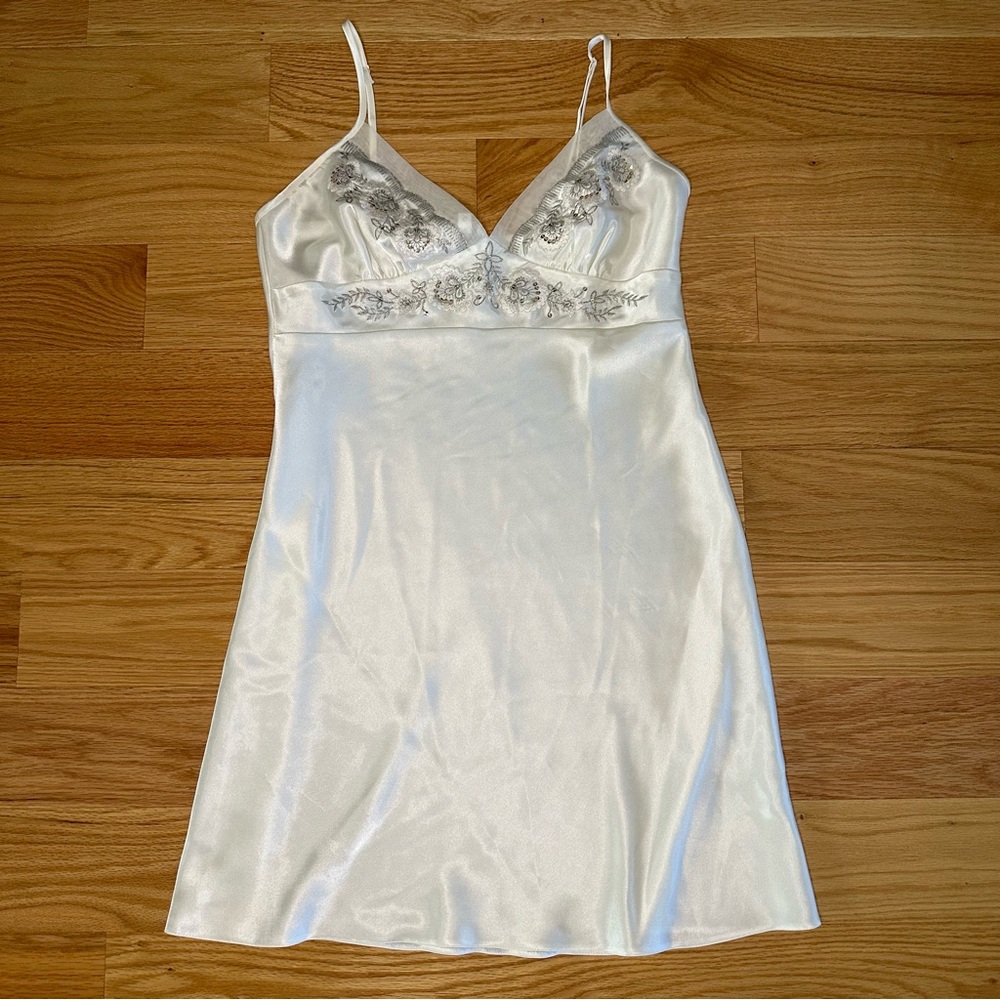 Vintage satin Presence floral embroidered sequin nightgown slip dress
